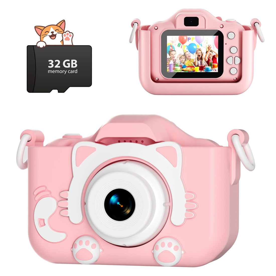 CIMELR Children's Camera for 3-12 Years, Children's Digital Camera 2.0 Inch HD Camera for 3 4 5 6 7 8 9 Years Children's Camera Toy Christmas Birthday Gifts with 32GB SD Card (Pink)