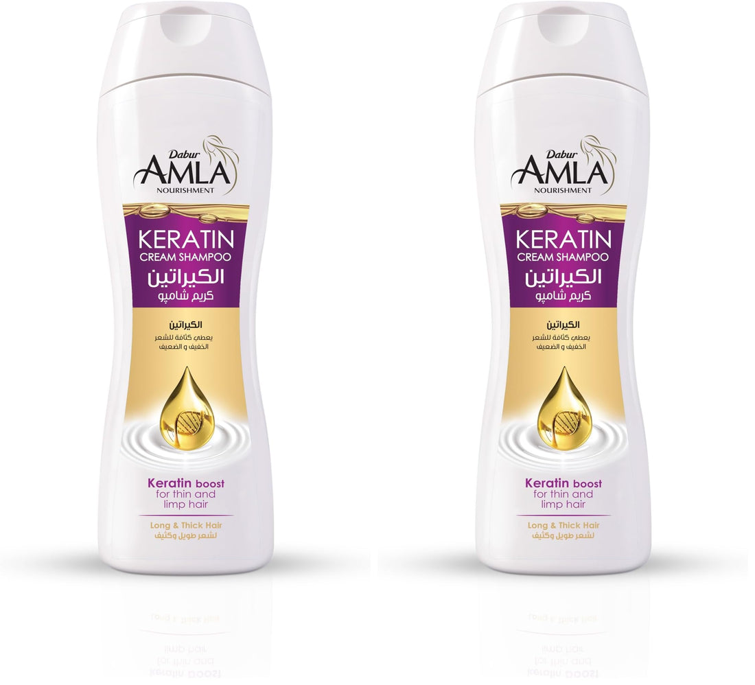Dabur Amla Nourishment Crème Keratin Shampoo (360mL) | Deeply Repairs and Restores Hair Strength | Helps Thin and Damaged Hair (Pack of 2)