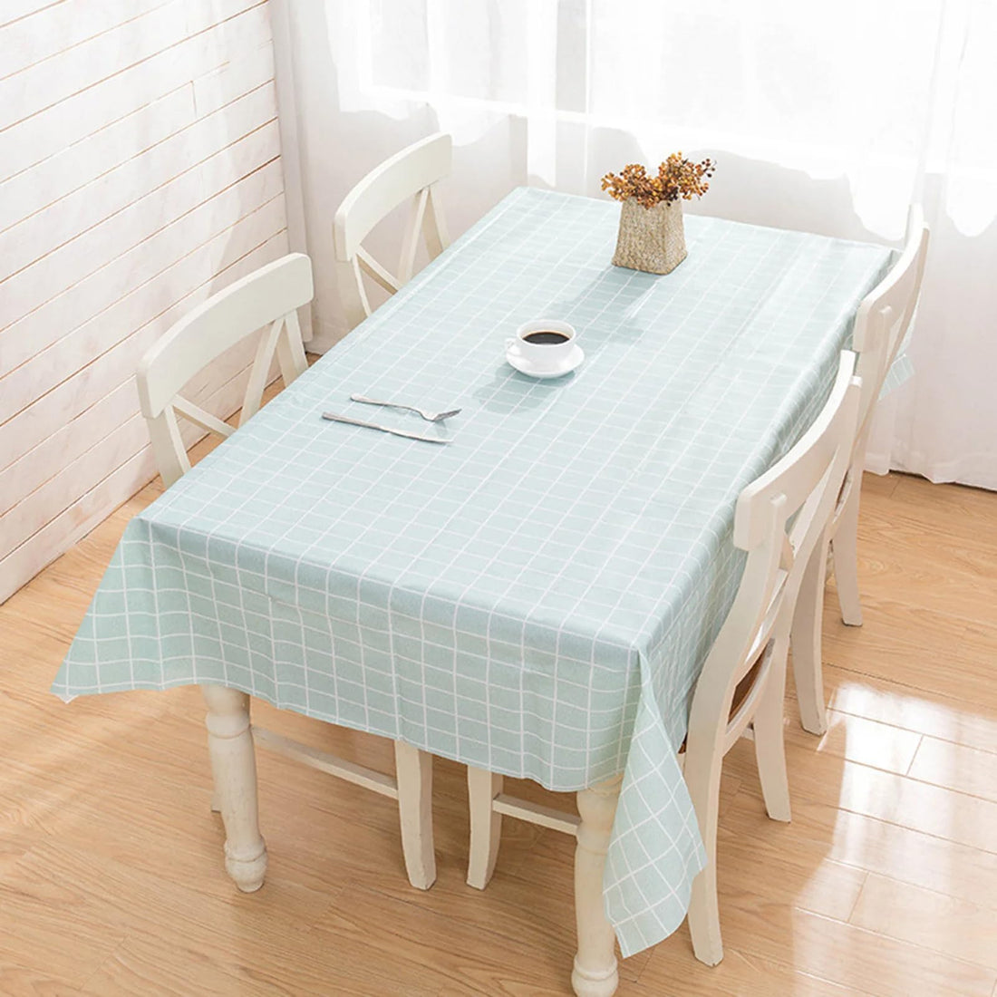 Heavy Duty Kitchen Dining Table Cover Waterproof Oil-Proof Stain Resistant Geometric Checkered Table Cloth Non-Slip Table Cover for Dining Table Kitchen Coffee Table Office (Green Square,180x140CM)