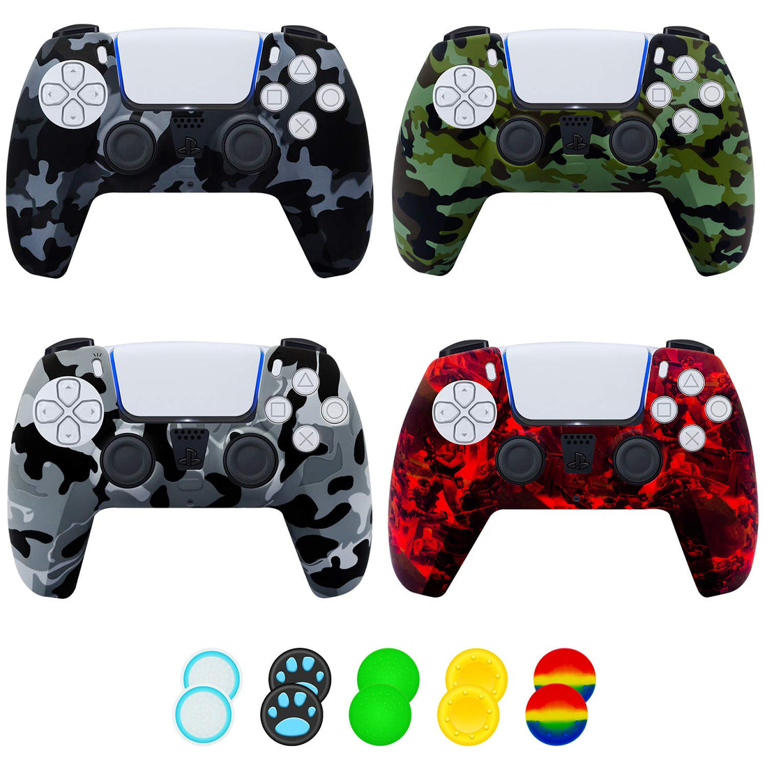 【4 Pack】 PS5 Controller Cover Skin Protector,Soft and Anti-Slip Silicone Skin with Thumb Grips Cases for Playstation 5 (red+Gray+Green+Black)