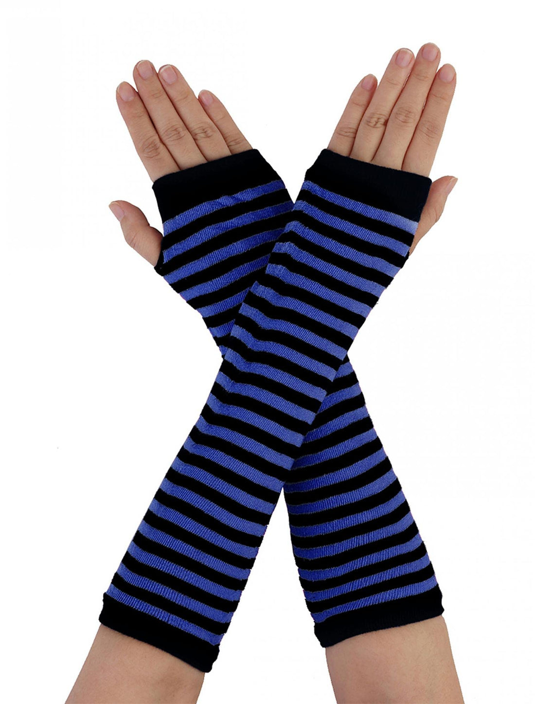 sourcing map Women's Striped Gloves Elbow Length Winter Stylish Fingerless Arm Warmers 1 Pair