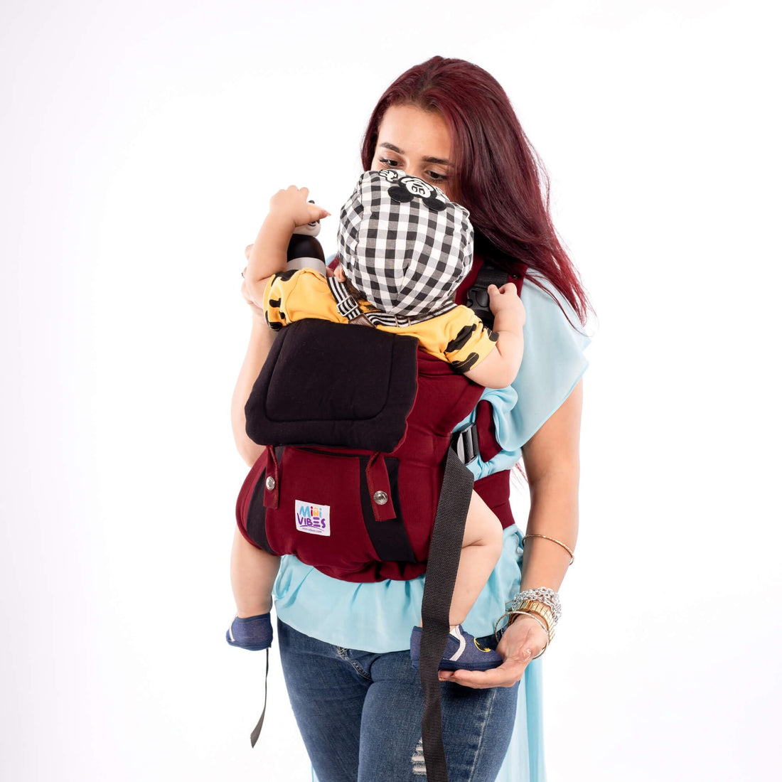 Mini Vibes 100% Cotton Baby Carrier for Newborn & Toddler - Sling Wrap for 3-24 Months, Up To 18Kg (Burgundy)