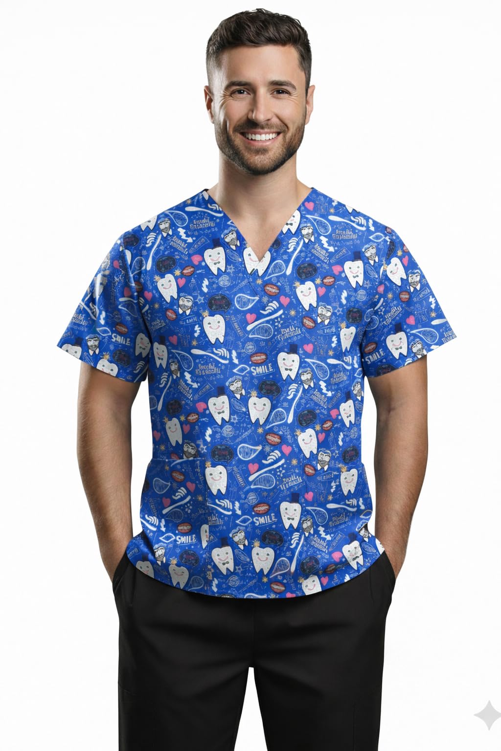 Blue Tooth Medical Scrub printed Hospital unisex-dental - Surgical scrubTop only -half Sleevs - Doctor Scrub -Medical Uniform