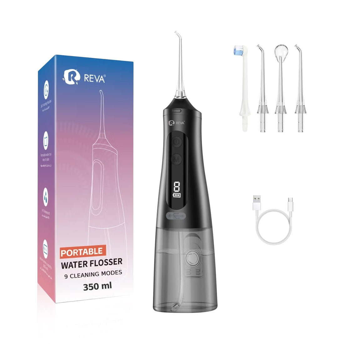 Professional Water Flosser - Cordless Oral Irrigator with 360° Nozzle, 350ML Reservoir, IPX7 Waterproof, Rechargeable - Dental Floss Tool for Teeth, Braces & Gums - Black (M131)
