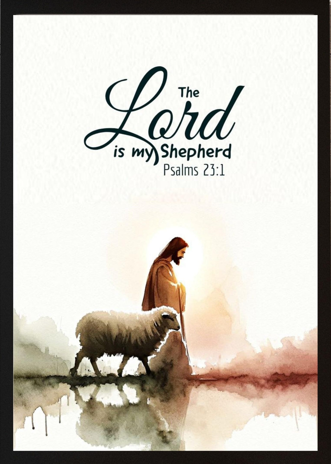 The Lord is my Shepherd Framed Poster, Christian Wall Decoration, Black, 40x30