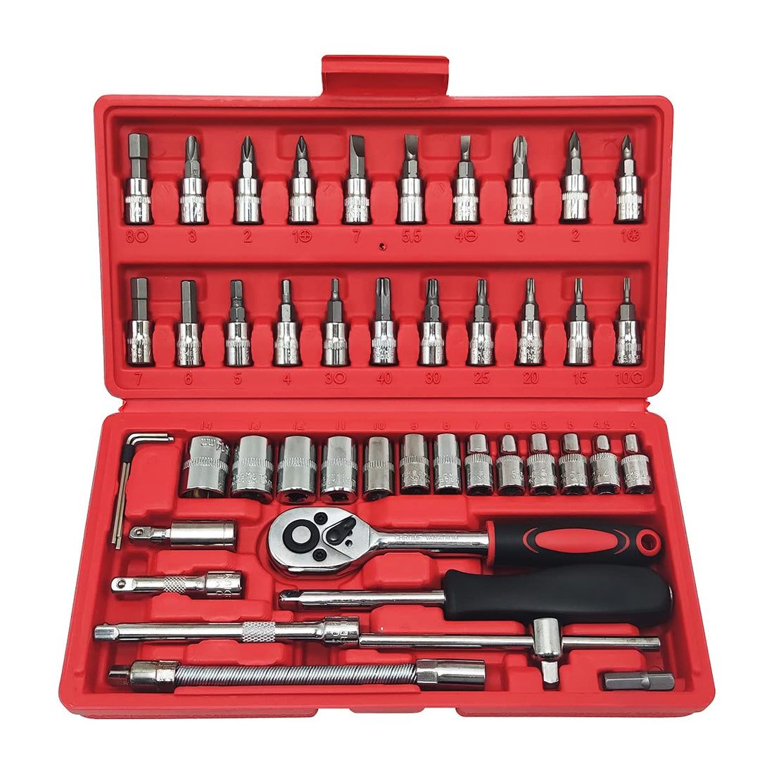 Nifogo 46-Piece Socket Set, 1/4-Inch Reversible Ratchet Wrench - Socket Set for Car DIY (46 Pieces)