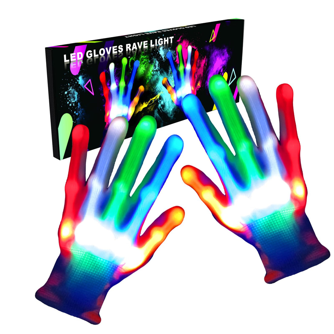 Rave Gloves, Cool Things for Boys Girls, Glow in Dark Toys, LED Gloves With Lights for Aged 13-18+ and Up, for New Year's Eve, Halloween Costume, Christmas, Carnival, Mardi Gras (Large Size)