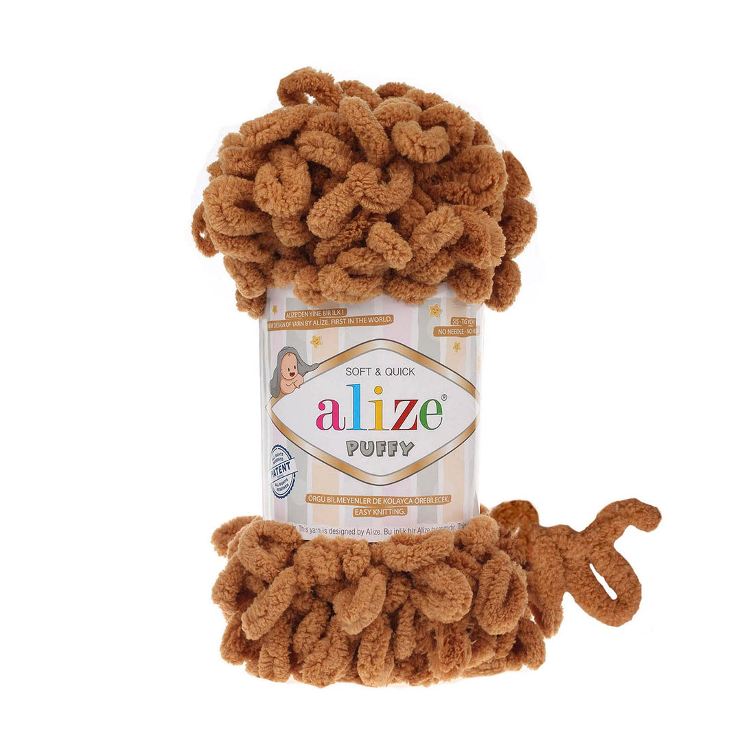 Alize Puffy 100 g Knitting Yarn, 100% Micropolyester, Loop Knitting Without Needles, Loop Wool, Super Bulky, Finger Knit, Soft Yarn, Baby Blanket Yarn, (179 Camel Brown)