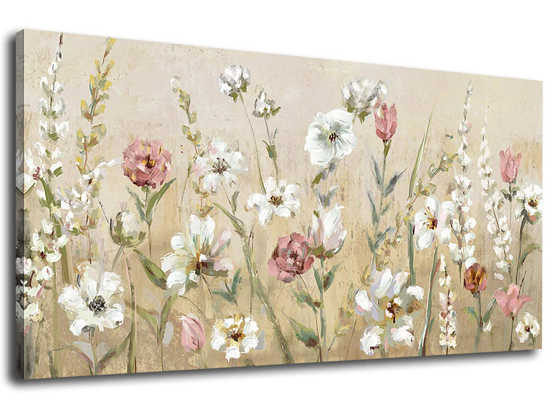 Flowers Wall Art Pink White Canvas Art Modern Botanic Canvas Pictures Contemporary Canvas Artwork for Bedroom Living Room Bathroom Kitchen Office Home Wall Decor Framed Ready to Hang 50 x 100cm