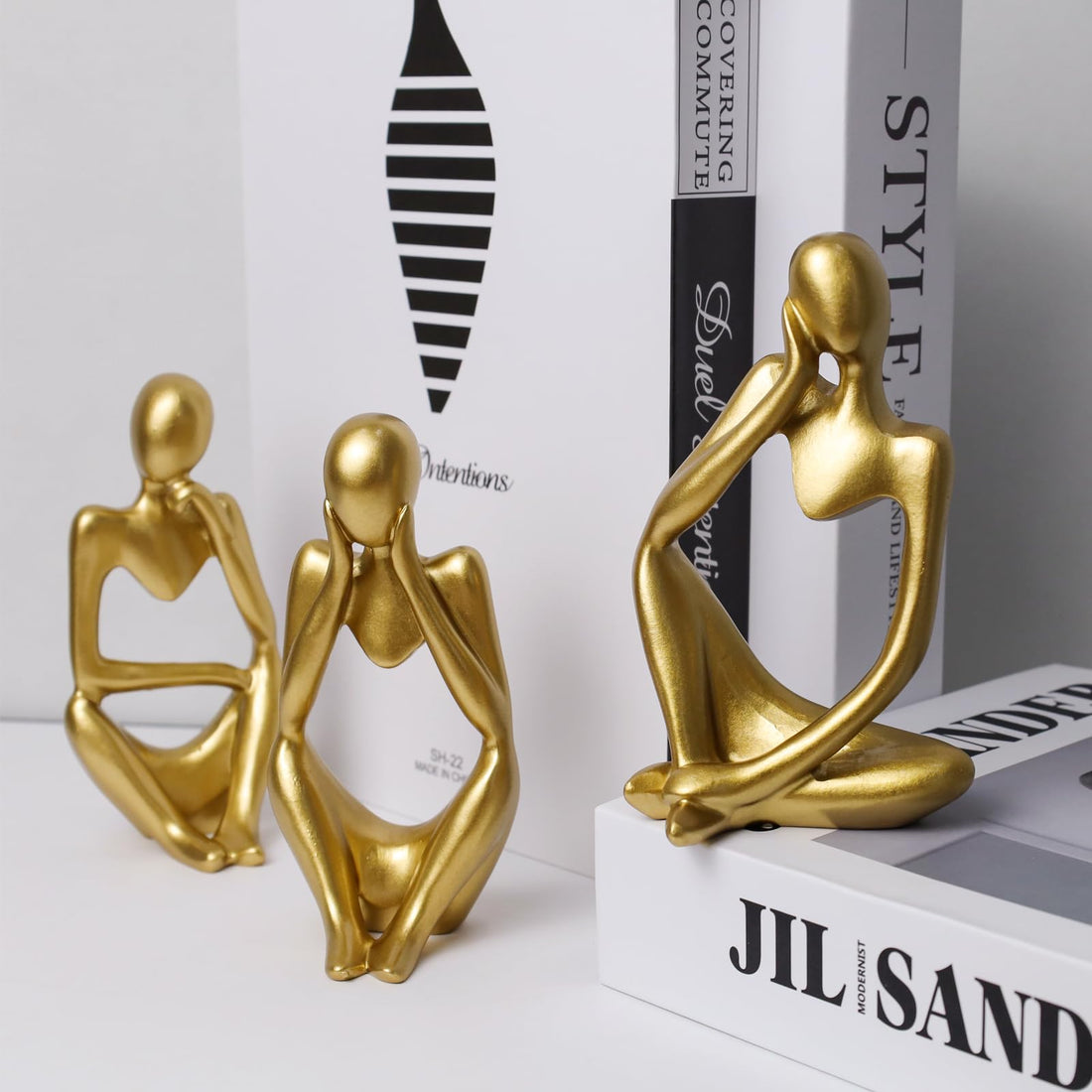 3PCS Thinker Statue Set Abstract Art Sculpture Decorations Gold Resin Thinker Statues Collectible Figurines for Table Home Office Living Room Modern Decor Great Gifts