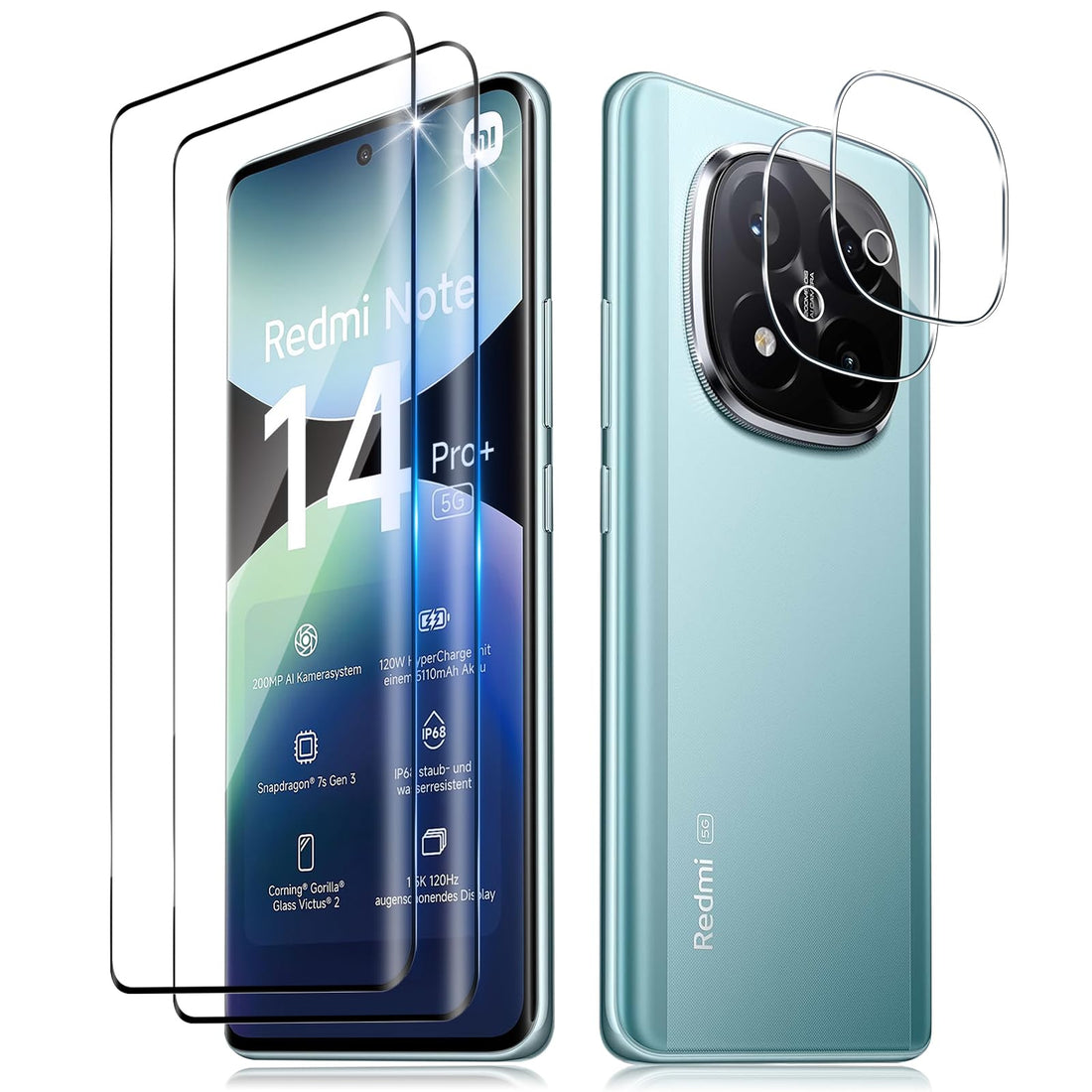 Screen Protector for Xiaomi Redmi Note 14 Pro Plus 5G for Tempered Glass, 2 Pieces 9H Hardness 3D Full Screen Tempered Glass Screen Protector and 2 Pieces HD Camera Protection, Anti-Scratch