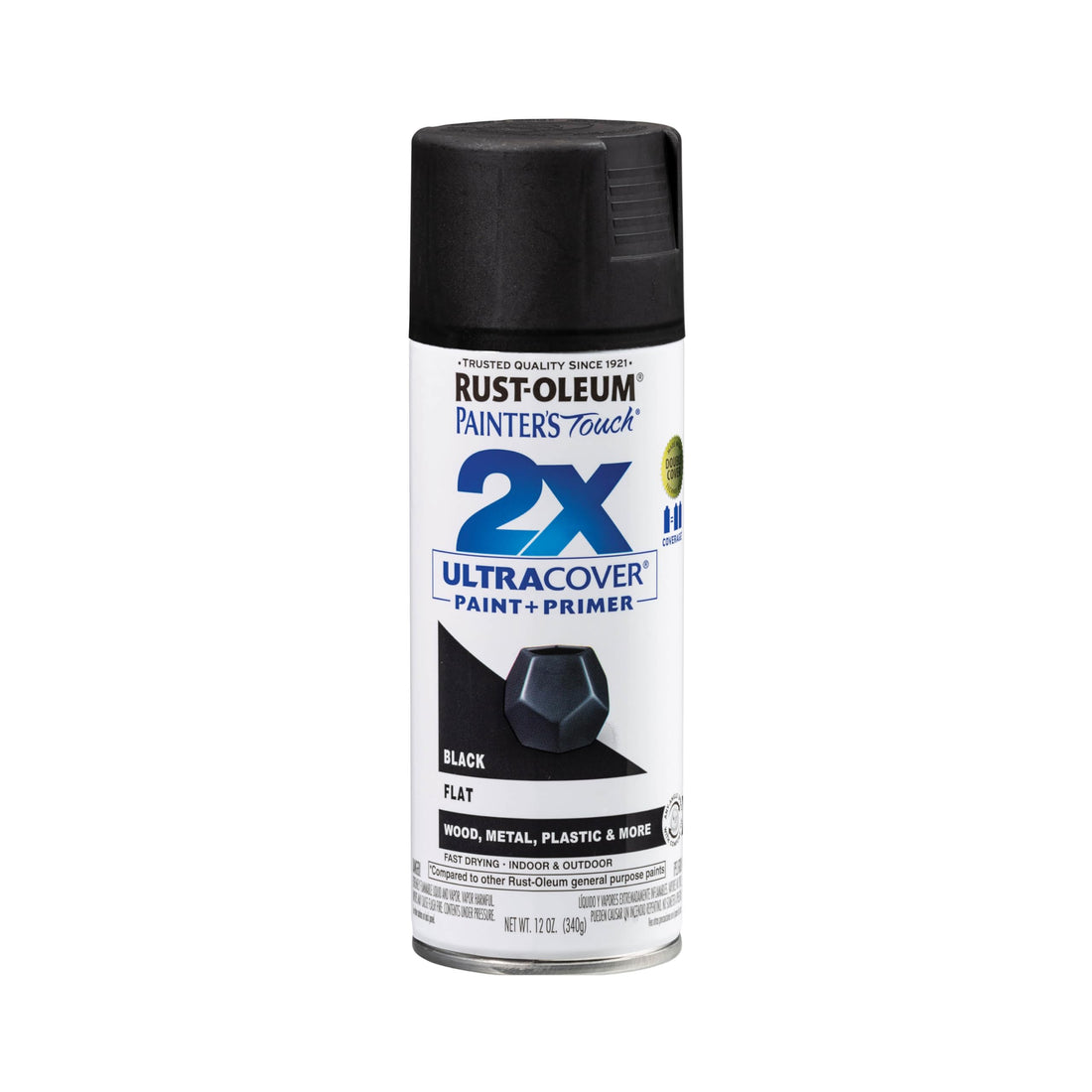 Rust-Oleum 249127 Painter's Touch Acrylic Spray Paint for Plastic, Metal, Wood (Matte Flat Black - 340 Grams)