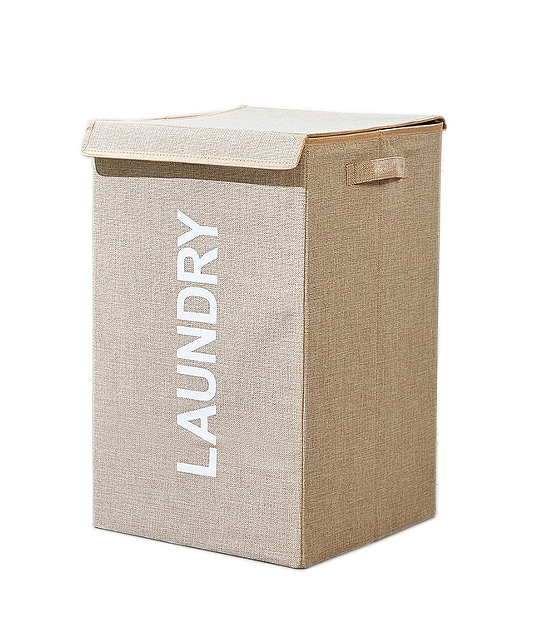 Laundry Basket with Lid, 58L Foldable Laundry Hamper With Handles, Floor-Standing Dirty Clothes Hamper for Bathroom Bedroom Living Room (Beige)