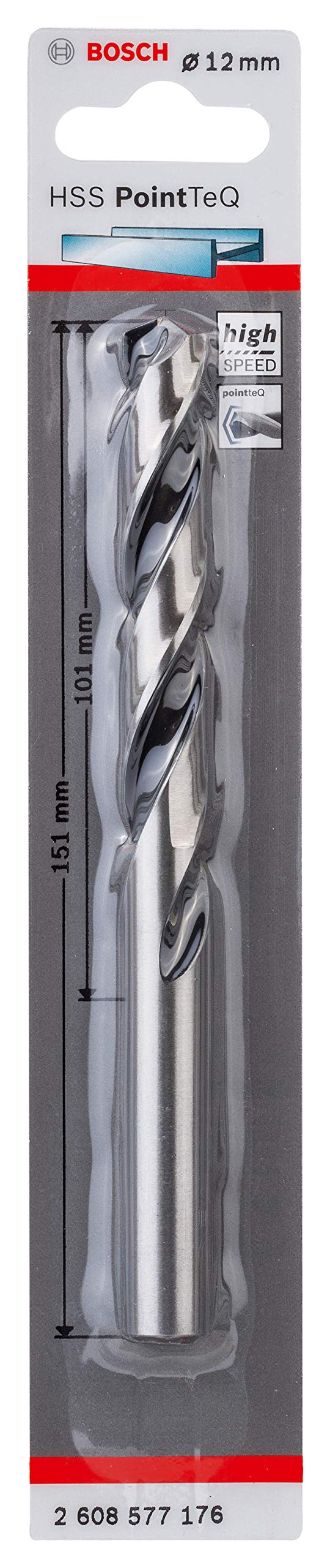 Bosch Professional PointTeQ HSS Twist Drill Bit (for metal, 12 x 101 x 151 mm, accessories for drill driver)