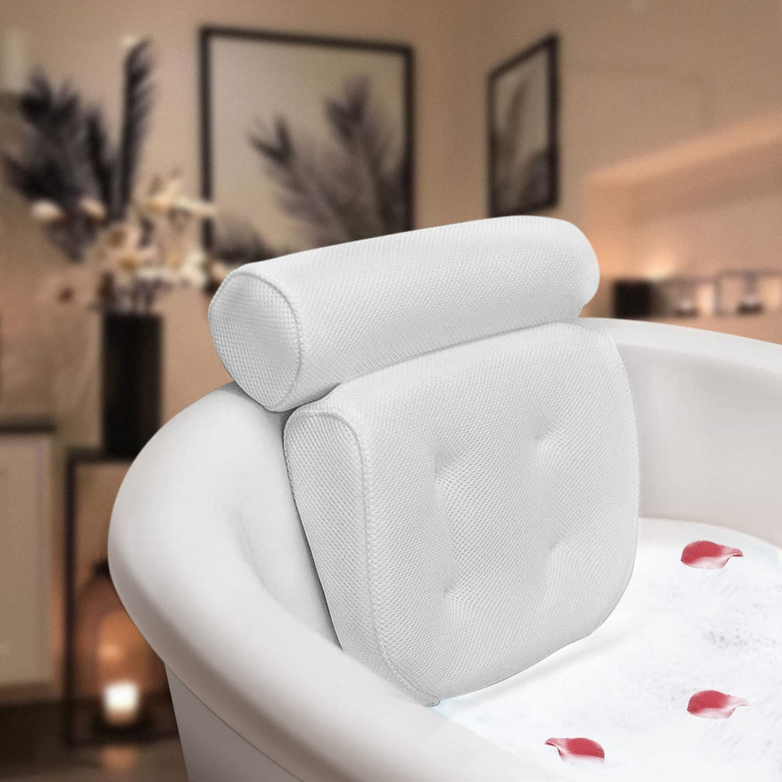 ESSORT Spa Bath Pillow, 3D Air Mesh Bathtub Pillow, Luxury Comfortable Soft & Large Tub Cushion Headrest, for Shoulder Neck Support Backrest, Fits Any Size of Tubs, Jacuzzi, Spas