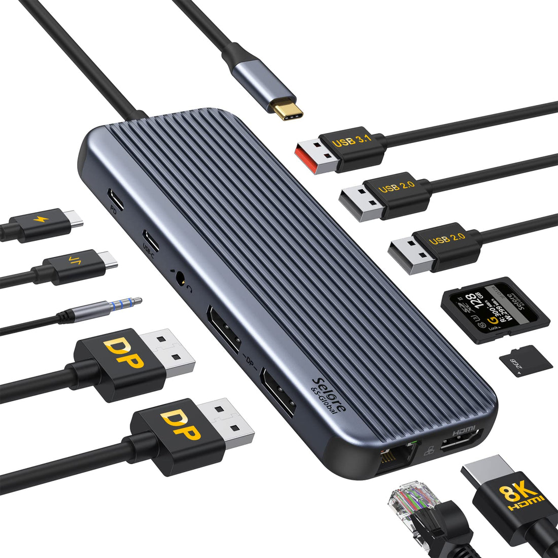 USB C Docking Station Dual Monitor for 4K Display,12 in 1 Laptop Docking Station Dual Displayport with HDMI,10Gbps USB A/C 3.1,USB 2.0,Ethernet,Audio&Mic,SD&TF Slot and PD Charging