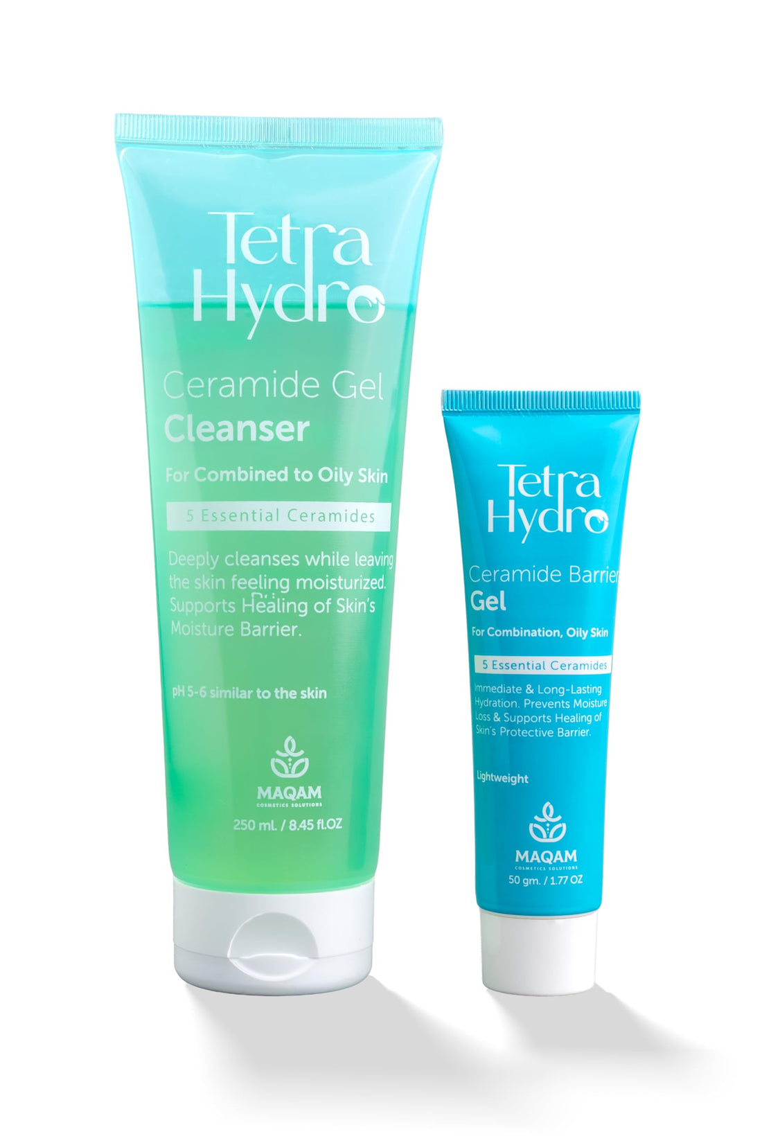 MAQAM TetraHydro Ceramide Gel Cleanser and Barrier Gel Set, for Combination to Oily Skin, 5 Essential Ceramides, 250ml and 50g