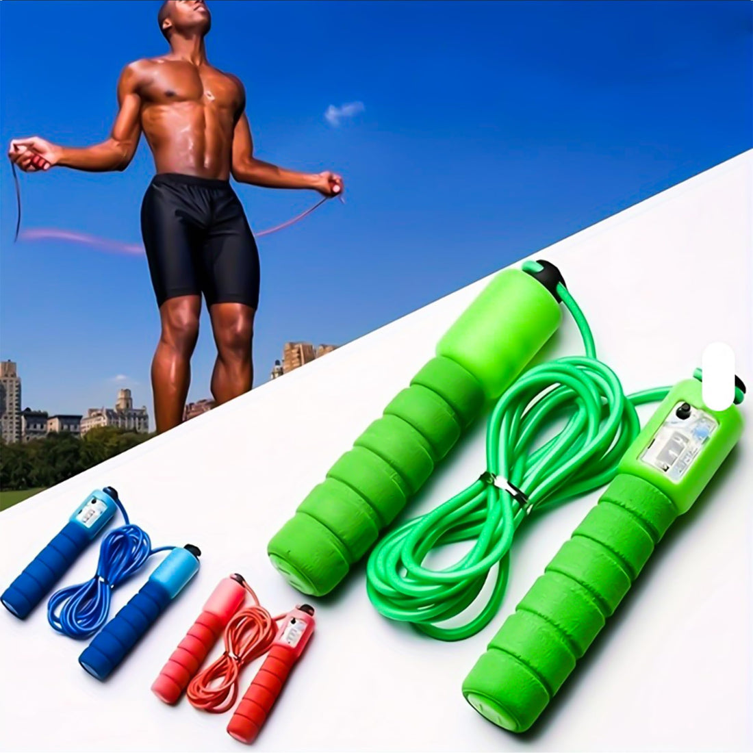 Green Jump Rope with Counter for Cardio and Fitness Training