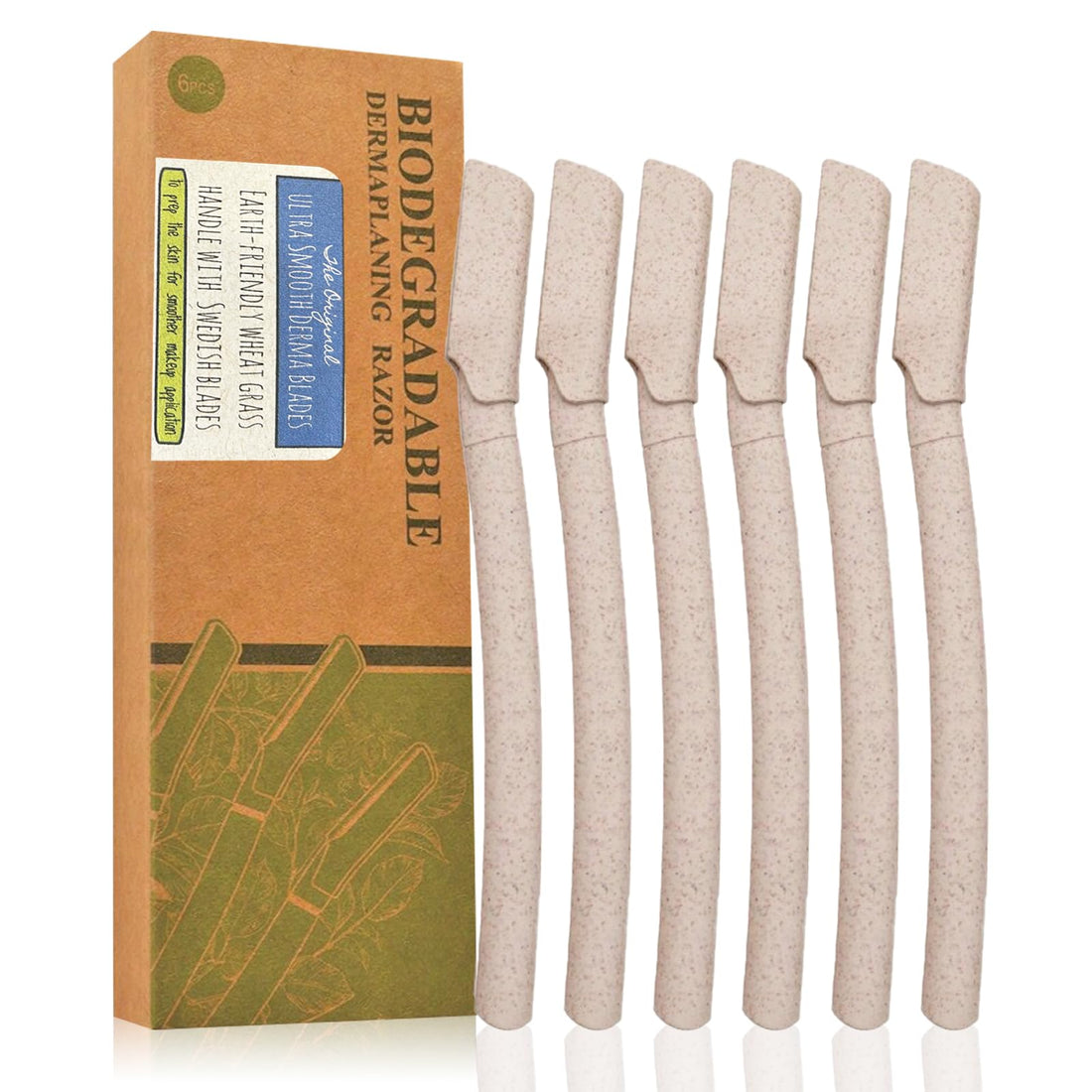 THIS HIPPIE GIRL Dermaplaning Tool - Face Razors for Women, Eyebrow Razor & Face Shaver for Women, Facial Hair Removal, Plastic-Free Biodegradable Dermaplane Razor for Women Face, 6 pc