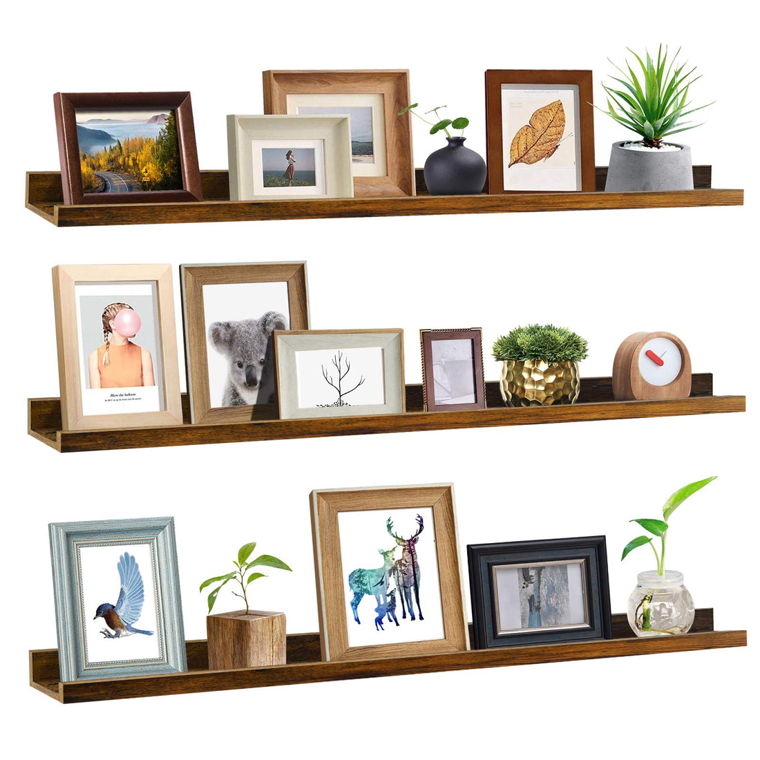Giftgarden 47 Inch Long Floating Shelves for Wall, Rustic Picture Ledge Large Shelf for Living Room Bedroom Bathroom Kitchen, Set of 3 Different Sizes
