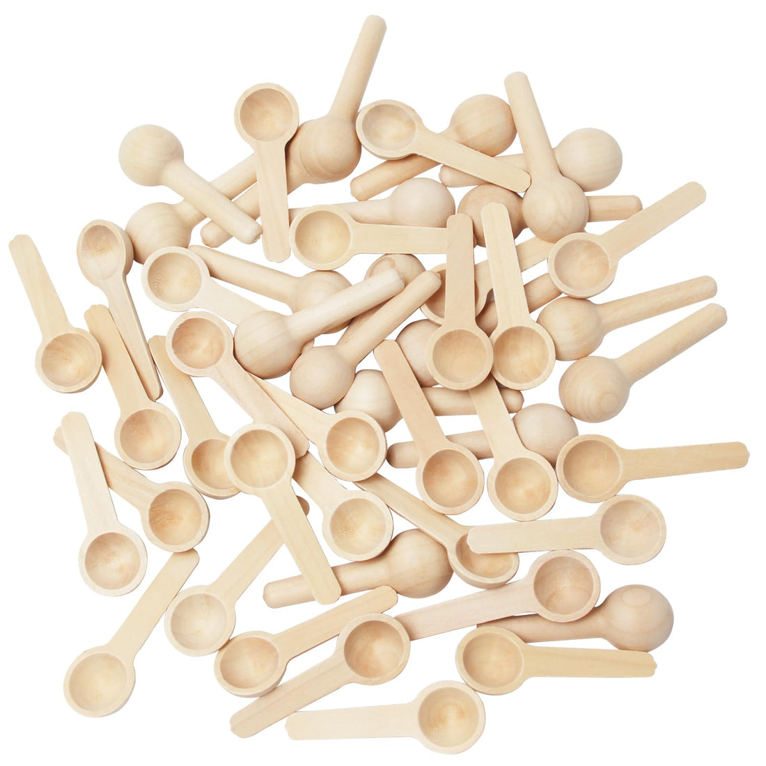 UTMACH 50 Pieces Mini Round Wooden Spoon - Small Kitchen Spoon with Short Handle for Bath Salts, Spices, Jam, Ice Cream, Seasoning, Sugar, Honey and Coffee