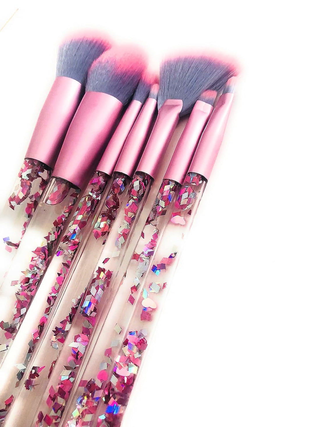 2022 New beauty Makeup Brushes Set 7Pcs Crystal Glitter blush powder Fan Lip Eye Shadow Eyebrow (Pink), 8x6x1.5 Inch