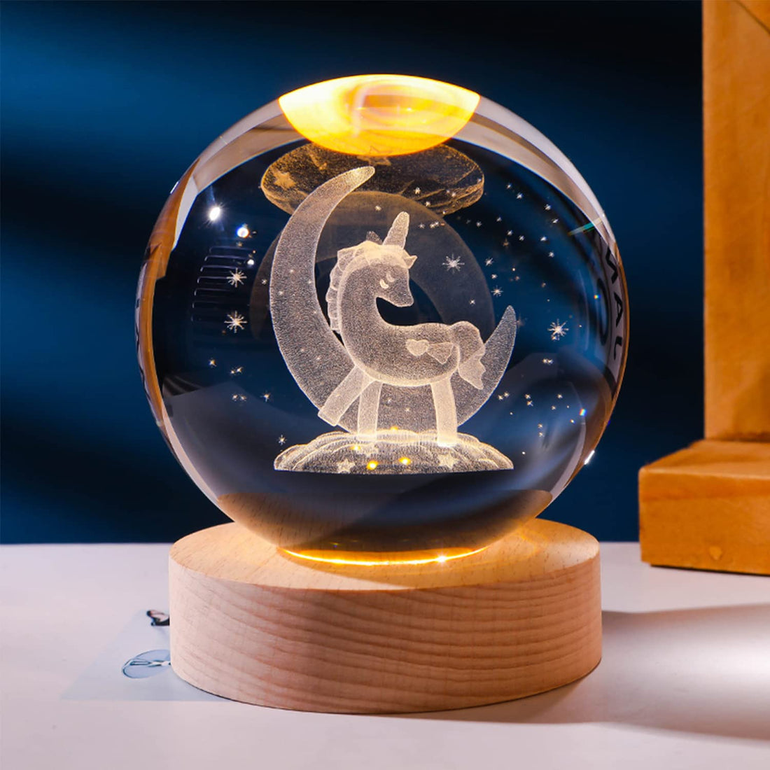 FullGen Valentine's Day Gift, Unicorns Night Lights with Wooden Base, 3D Crystal Ball with LED Light Base,Valentine's Day Gifts for Lovers and Wives