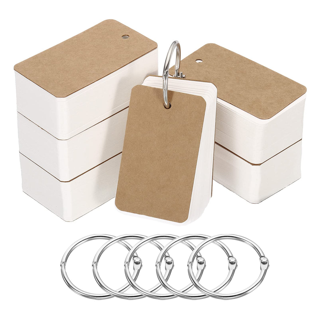 PATIKIL 2.8" x 1.5" x 0.28mm Blank Flash Cards with Rings, 600 Pack Study Cards Index Cards Note Card Pre Hole Punched for Learning, White