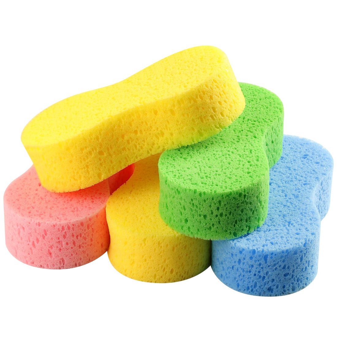 Temede Car Wash Sponge, Large Multi Use Sponges for Cleaning, 6cm Thick High Foam Scrubber Kit, Sponges for Dishes, Tile, Bike, Boat, Easy Grip Sponge for Kitchen, Bathroom, Household Cleaning, 5pcs
