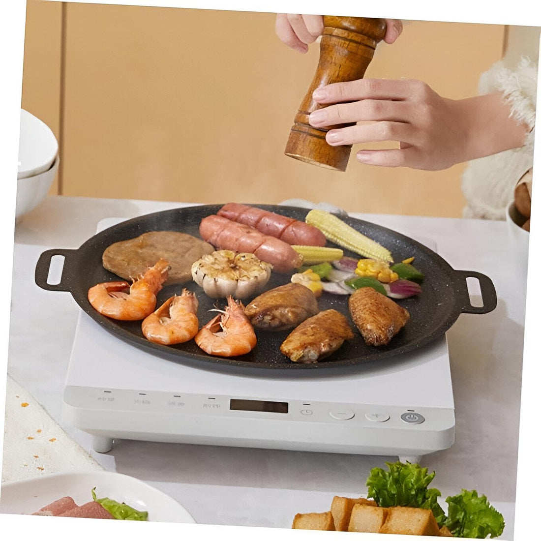 Premium Pizza Stone - Non-Stick Granite Finish for Even Cooking and Easy Cleanup, Suitable for Pizza, Vegetables, and Meats, Ideal for All Culinary Creations