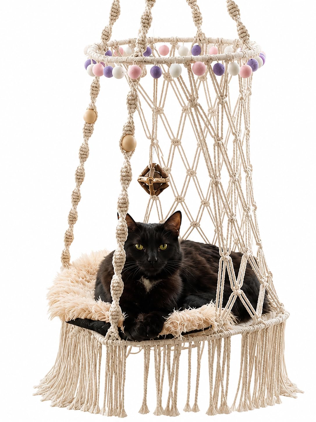KARCEEY Hanging Cat Hammock Bed 9 Pcs Macrame Cat Swing Bed Macrame Hanging Cat Bed, with 2 Catnip Mat Bed