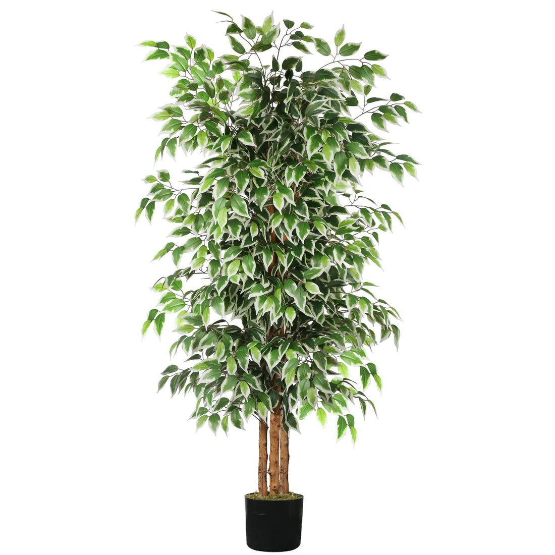 GTIDEA 5ft Artificial Tree Ficus, Tall Faux Trees Indoor with Natural Trunk and Fake Silk Tree Fake Plants for Summer Home Decor Living Room Outdoor Balcony House Office (Included Dried Moss)