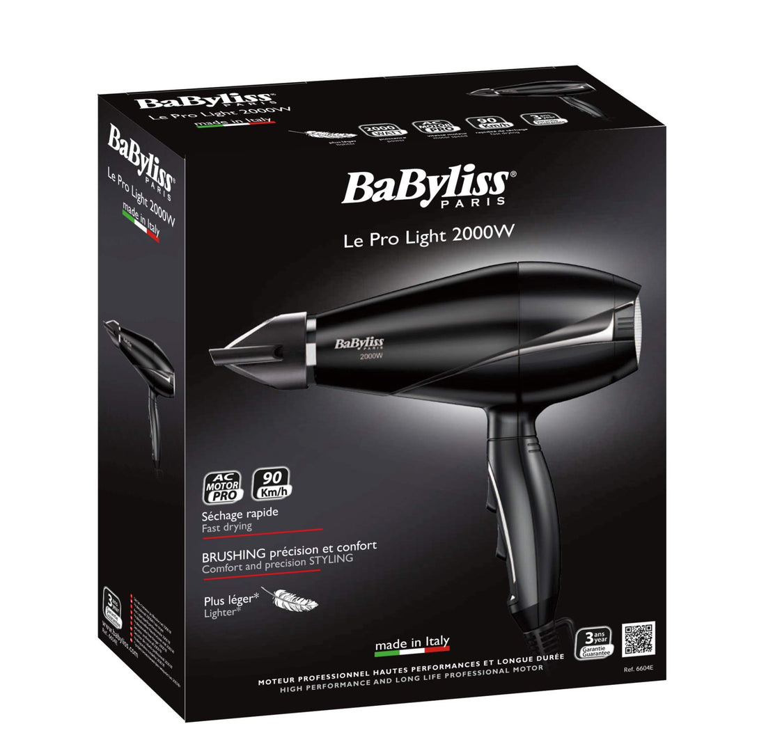 Babyliss 6604SDE Professional AC Hair Dryer 2000W, Smooth Pro 1 Nozzle, 2 Heat & 2 Speed Settings with Cool Shot, Made in Italy – Ref. 6604E