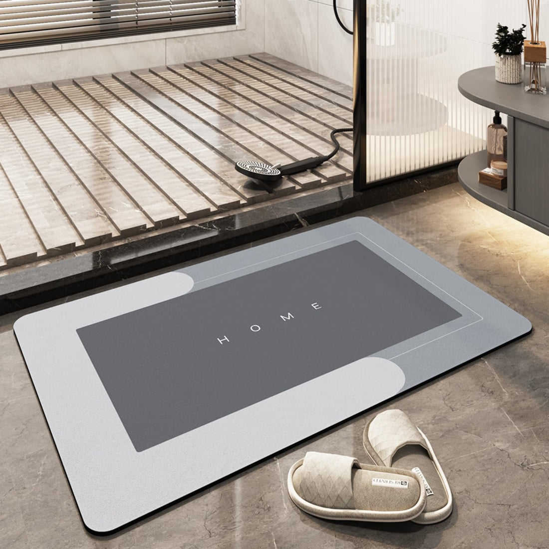 Super Absorbent Floor Mat, Large Size Quick-drying Bathroom Carpet, Simple Kitchen Door Mat, Machine Washable Large Living Room Carpet, Rubber Non-slip Bottom (50 x 80 cm, Rectangular Light Gray)