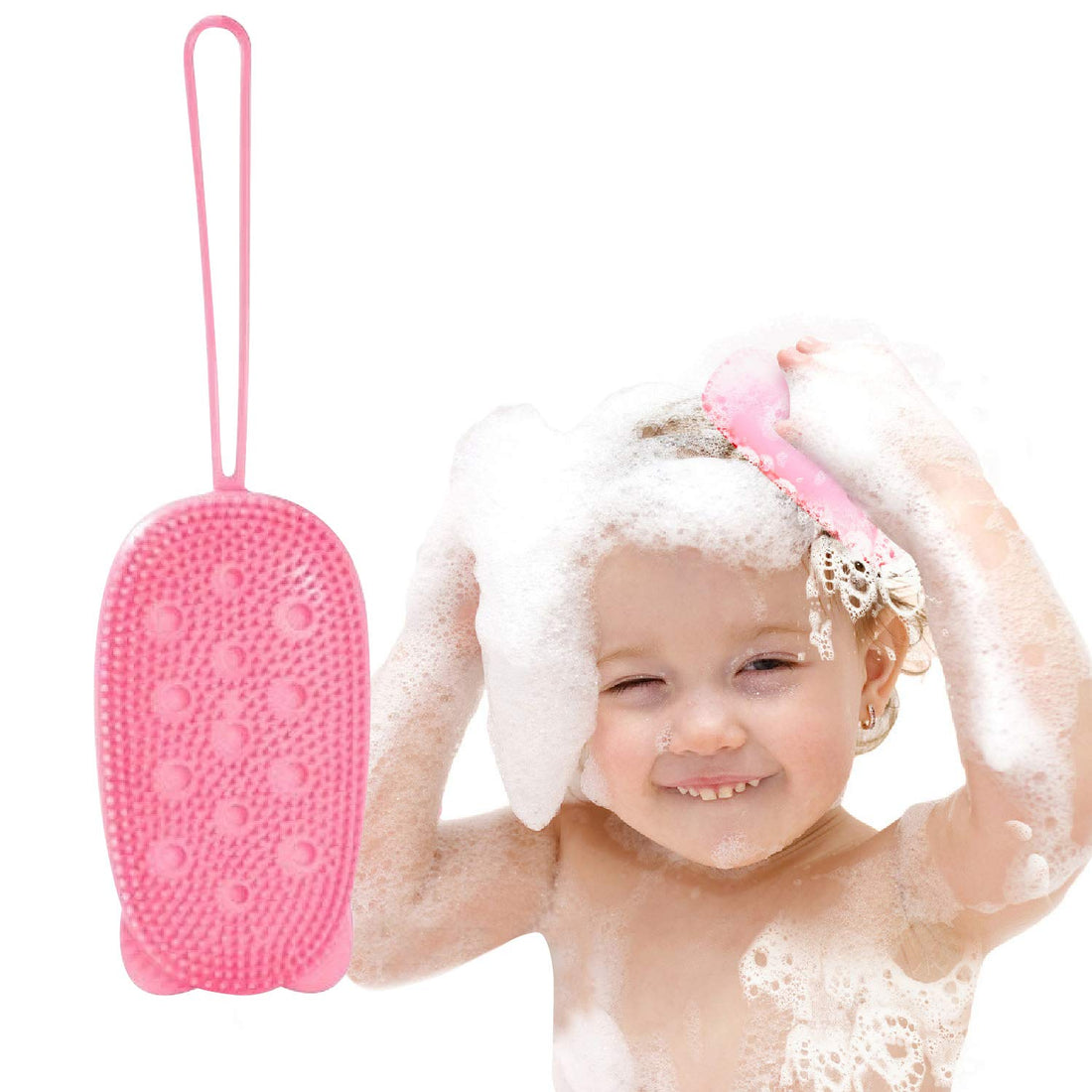 VEAFX Upgrade 2 in 1 Soft Silicone Body Brush With Sponge, Body Scrubber Exfoliating Shower Loofah for Face & Body Cleaning, Skin Exfoliation Brush, Body Massage Brush for All Kinds of Skin-Red