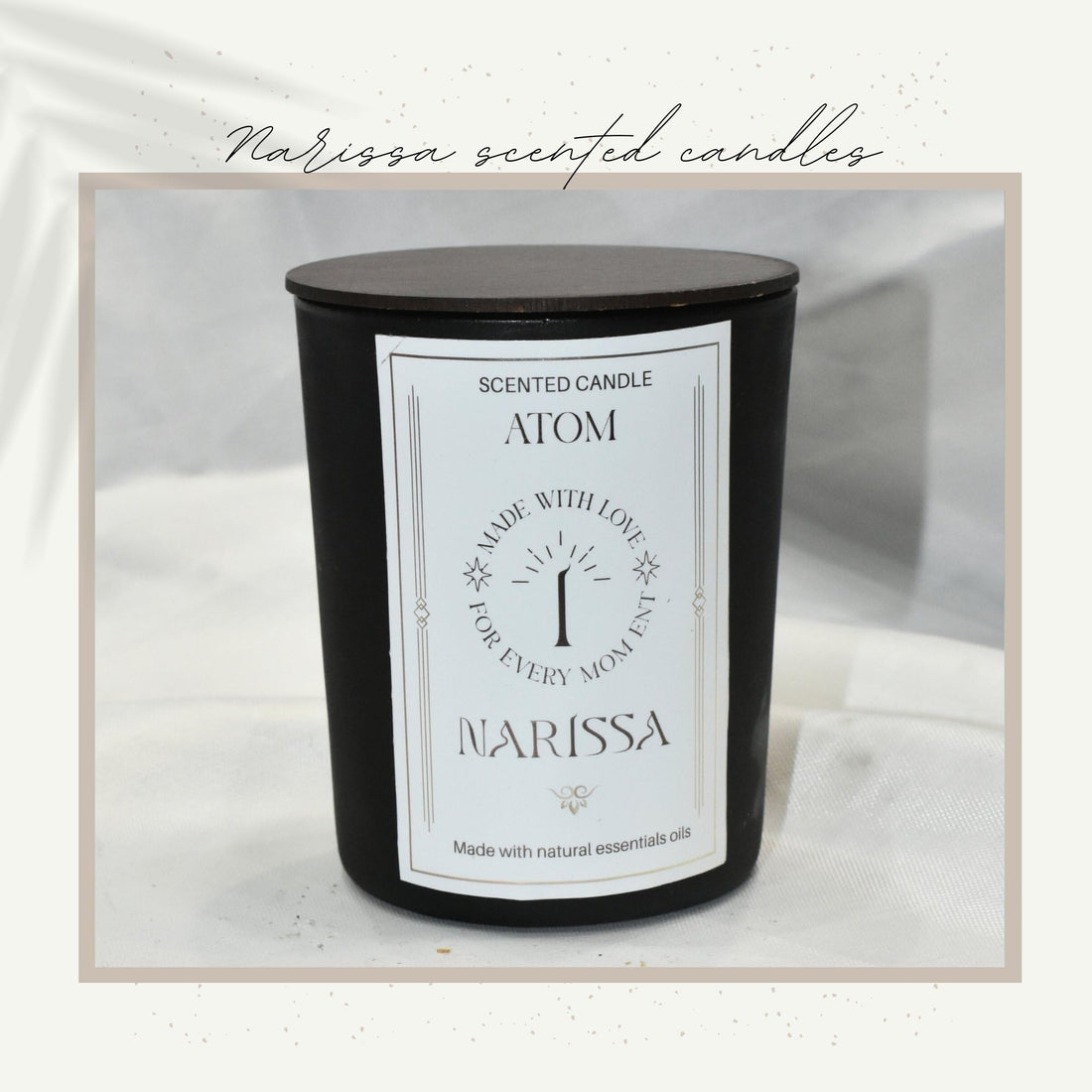 Narissa Atom Premium Scented Candle - Soy Wax, 12% Essential Oil, 150g Black Glass Jar, Elegant Long Lasting Design, Distinctive Scent (Lavender)