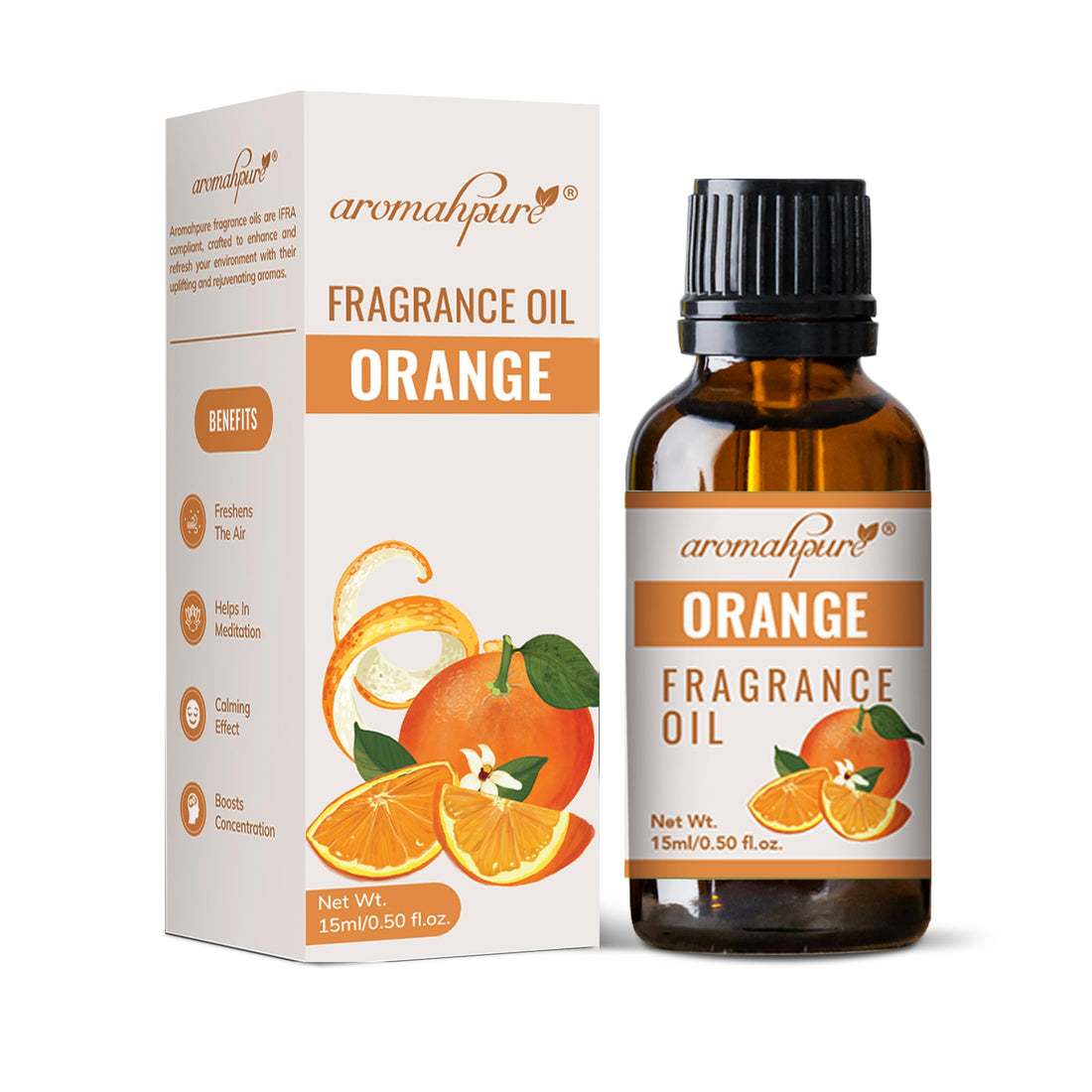 Aromahpure Fragrance Oil | 15 ml | Orange Aroma Oil for Home Fragrance | Best for Aromatherapy | Helps in Meditation | Used in Diffusers, Candles, Air Fresheners, Soaps, IFRA Certified
