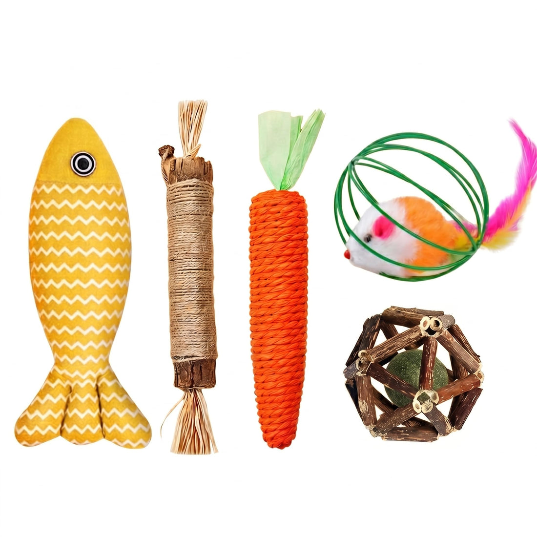 5 PCS Cat Toys Kitten Toys Assortments,Variety Catnip Toy,Including fish, carrots, bells, catnip balls, etc.