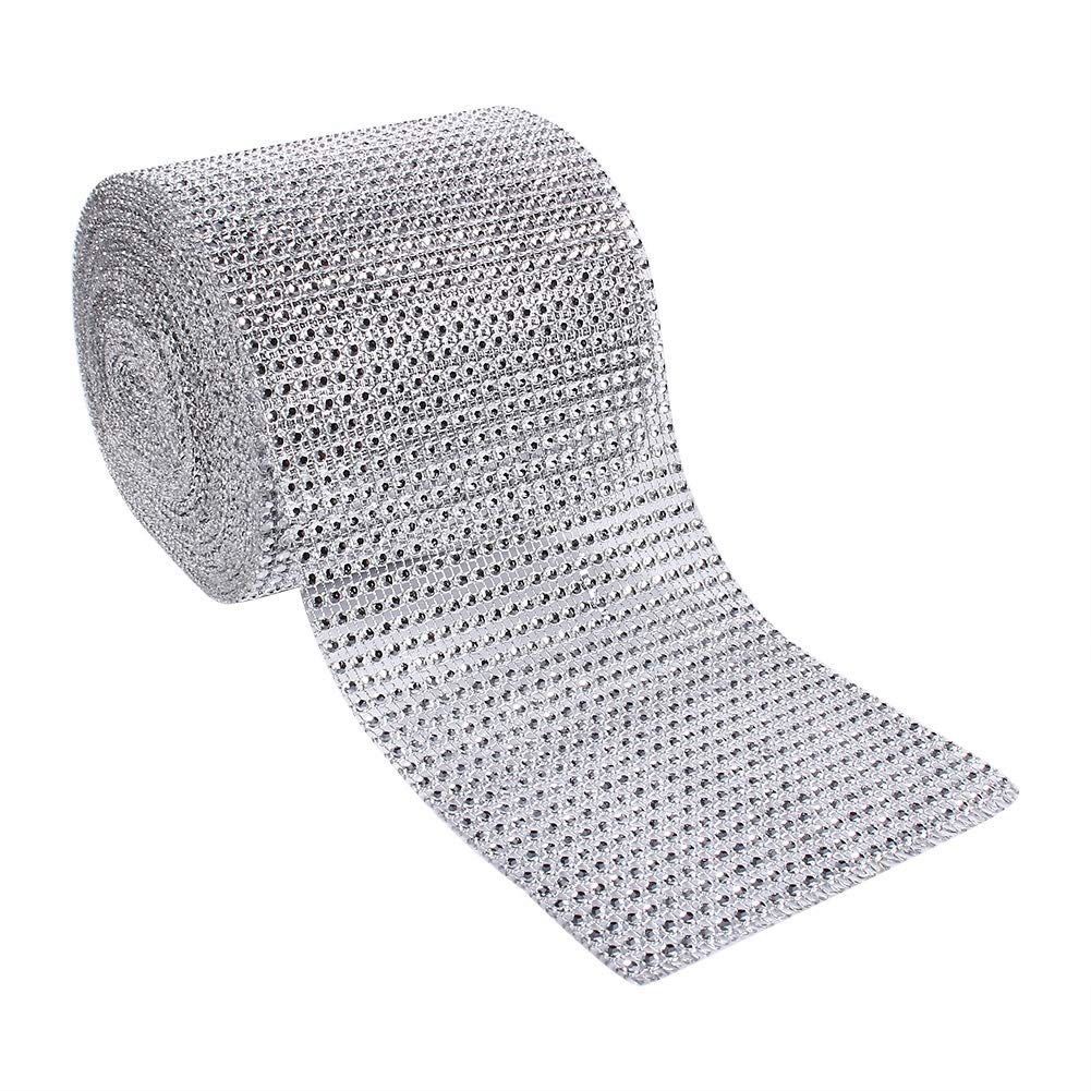 Rhinestone Ribbon-10 Yards Silver Plastic Diamond Mesh Ribbon Roll for Wedding Cakes, Baby Shower, Birthday Decoration, Bouquet, Art and Crafts(24 Rows)