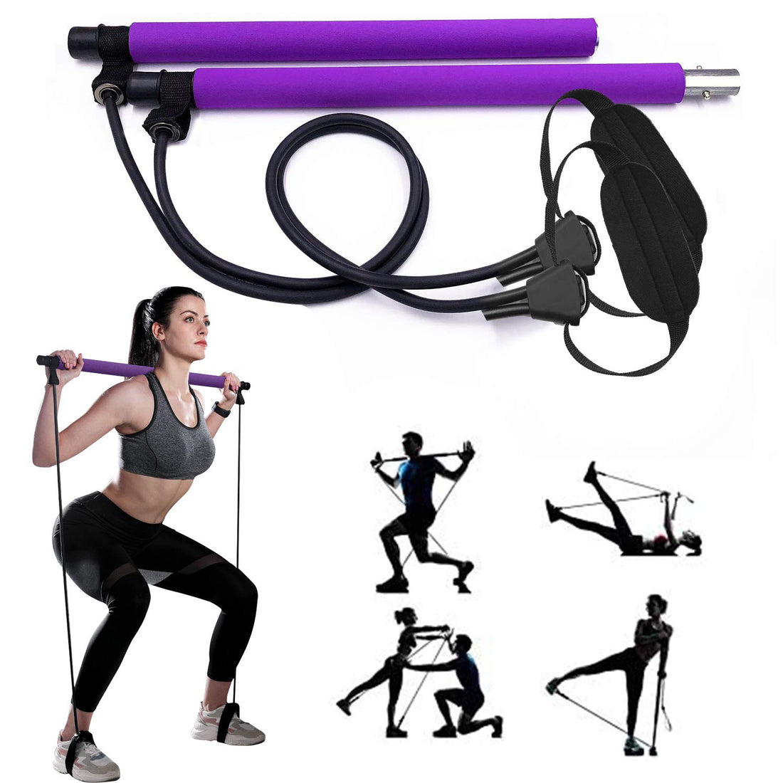 Pilates Bar Fitness Set with Resistance Band, Sports Equipment for Home, Fitness Equipment for Yoga, Fitness, Weight Loss, Stretching, Shaping