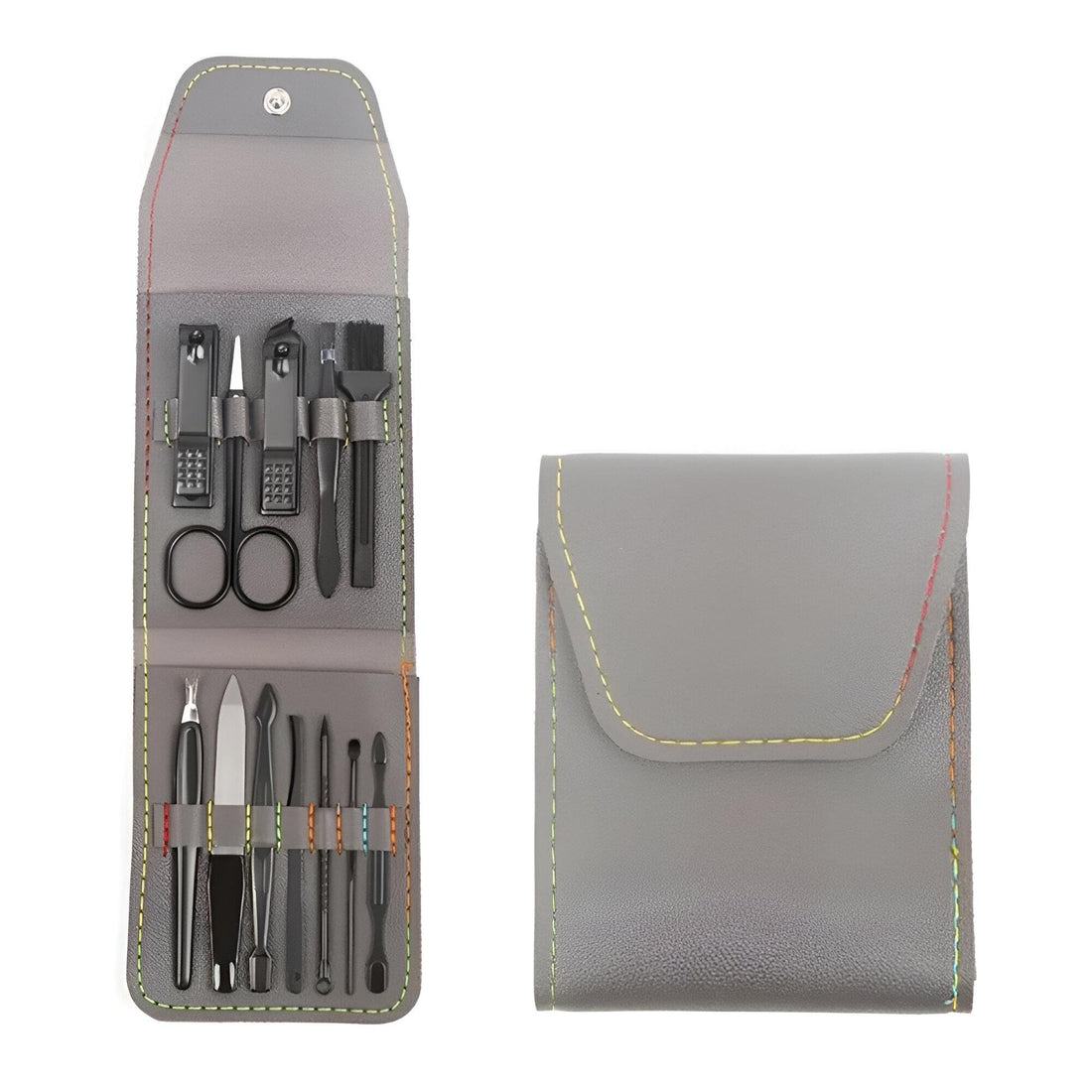 Beauty Essentials Kit - Comprehensive 12-Piece Nail Grooming Tools, Perfect for At-Home Manicures with Scissors, Clippers, and Tweezers (Model 1 Grey)