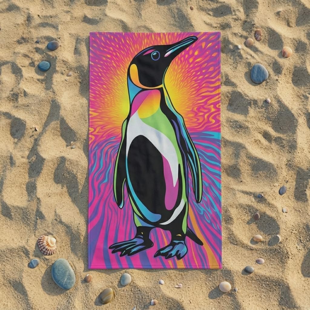 بشكير بحر كبير مقاس 70 * 140 خامة عالية امتصاص متعدد الاشكال (Penguin, Large)
