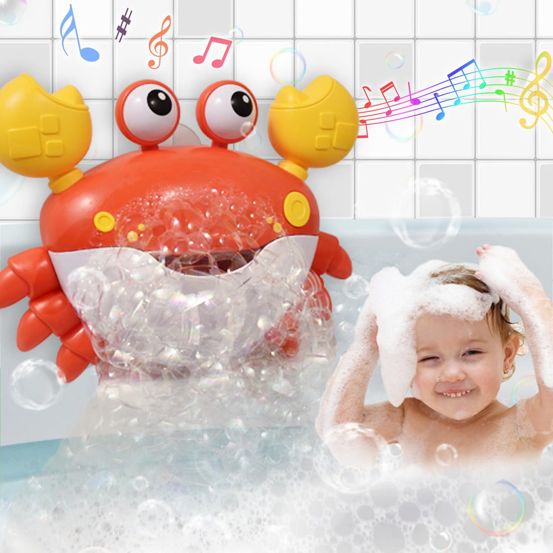 Dwi Dowellin Crab Bubble Maker Bath Toys for Kids Bathtub, Toddler Bath Bubble Machine Toys with Music Songs, Bathtub Shower Water Toys Great Gifts for Infant Baby Kids Girl Boy Age 2 3 Yeas