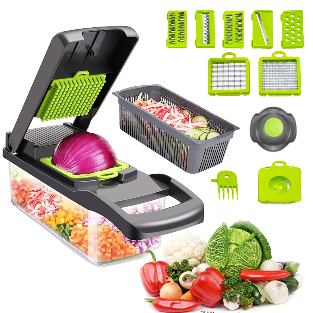 12 in 1 Vegetable Chopper, Mandoline Vegetable Slicer Fruit and Vegetable Dicing Machine, Multi-Function Kitchen Vegetable Cutter with Egg Separator for Onion Garlic Carrot Potato Salad Dicer