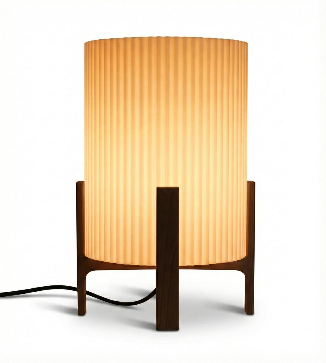4-Legged Table Lamp "Elowen" – Scandi Style Nightstand Light with Ribbed White Shade & Dark Brown Base – Durable ABS Bedside Lamp for Bedroom, Living Room & Office – Warm Ambient Glow