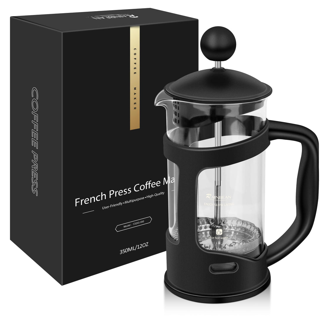 RAINBEAN Coffee Maker with Stainless Steel Filter (12oz / 350ml)