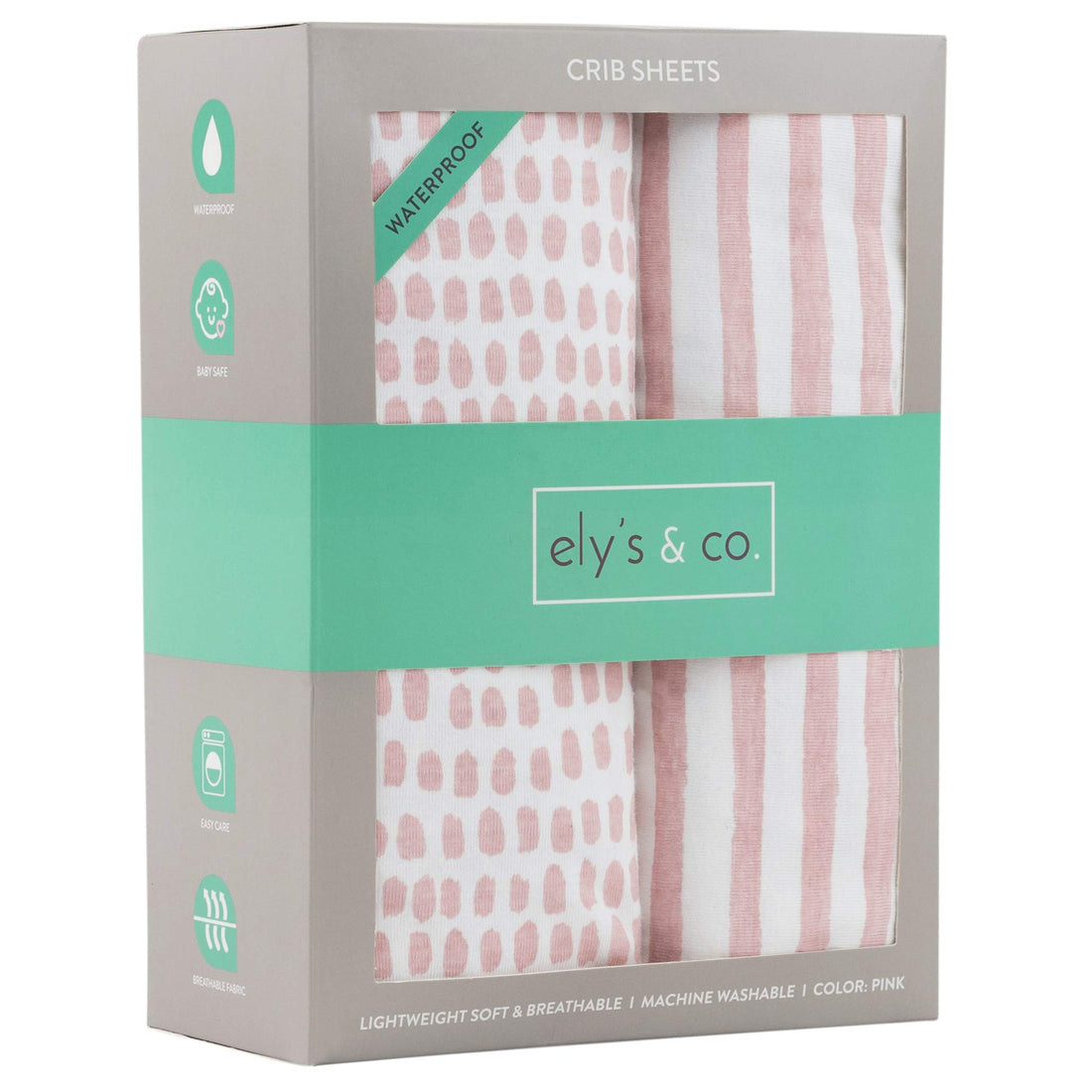 Moro Moro 3 Waterproof Crib Sheet | Toddler Sheet No Need For Crib Mattress Pad Cover Or Protector I Mauve Pink Splash And Stripes