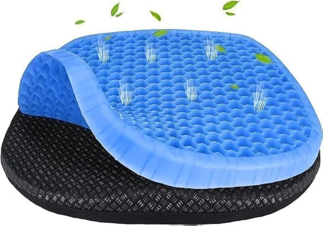 Gel Seat Cushion for Office Chair, Ergonomic Egg Shaped Cushion and Cloud Seating Non-Slip Cover, Thick Double Silicone Pads for Car, Wheelchair, Home, Truck, Honeybee Design for Sciatica Pain Relief