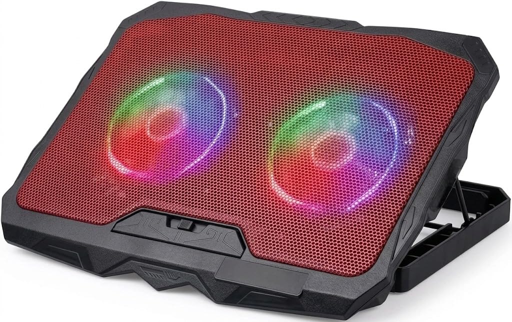 Laptop Cooling Pad ZR750 With LED Light High Speed Fans Adjustable Height USB Powered Silent Cooler Stand For Notebook Anti Slip Design Ergonomic Gaming Laptop Stand