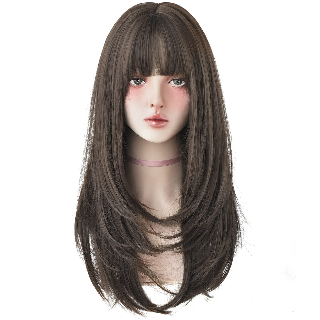 ECIF 7Jhh Wigs Hair Dye Wig For Women Synthetic Hair Natural Long Straight Wig With Bangs (22Inch, Cold Brown)